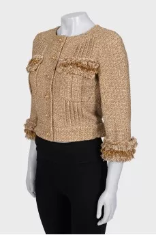 Cropped tweed jacket with pearls