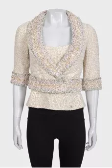 Tweed suit with a T-shirt and jacket