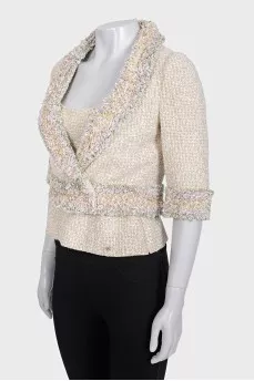 Tweed suit with a T-shirt and jacket