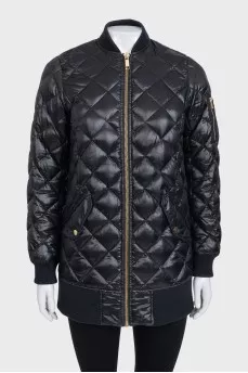 Long black down jacket with a zipper