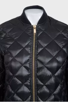 Long black down jacket with a zipper