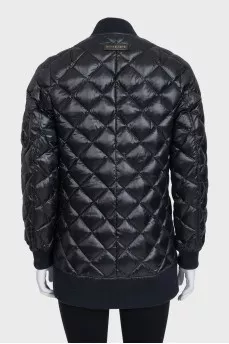 Long black down jacket with a zipper