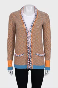 Cashmere check cardigan
