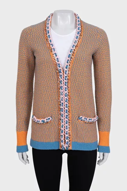Cashmere check cardigan