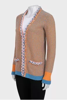 Cashmere check cardigan