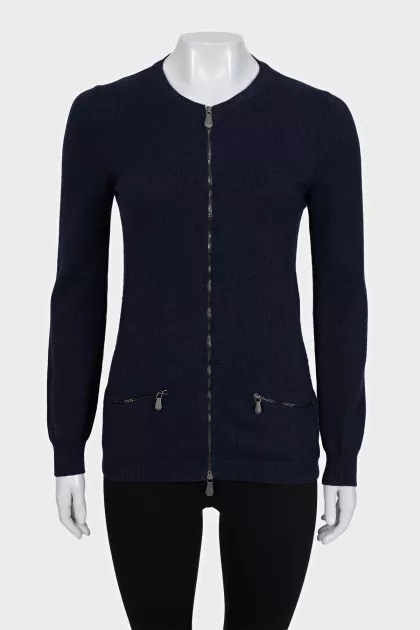 Blue straight-cut cardigan