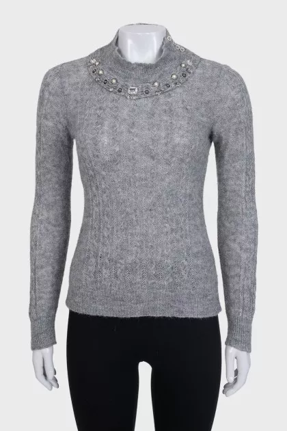 Gray alpaca jumper with rhinestones