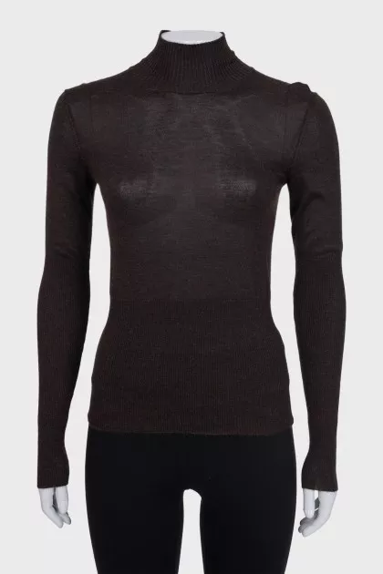 Brown jumper with a tie at the neck
