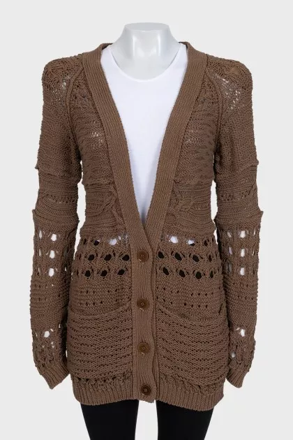 Brown knitted cardigan with pockets