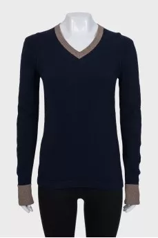 Pullover with contrasting buttoned cuffs