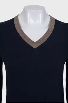 Pullover with contrasting buttoned cuffs