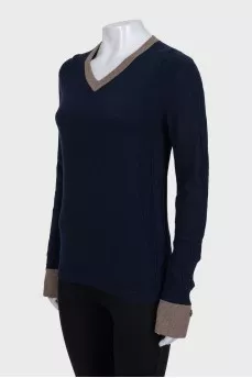 Pullover with contrasting buttoned cuffs