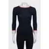 Fitted long sleeve cashmere and silk top