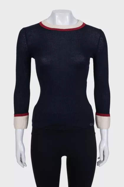 Fitted long sleeve cashmere and silk top