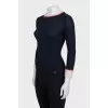 Fitted long sleeve cashmere and silk top