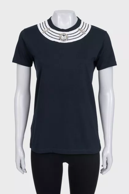 Black T-shirt with crystals and rhinestones