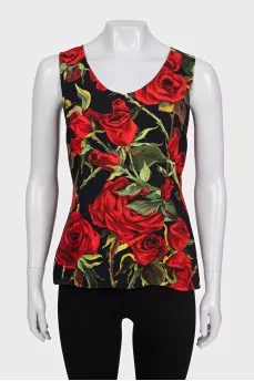 Black floral print tank top