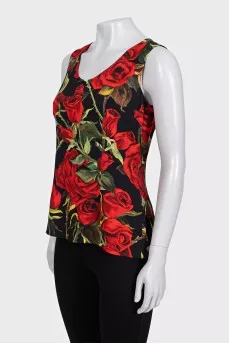 Black floral print tank top