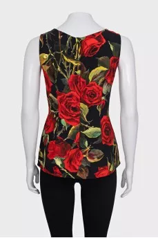 Black floral print tank top