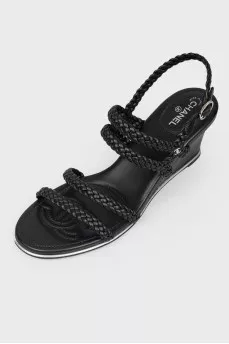 Wicker sandals on a wedge