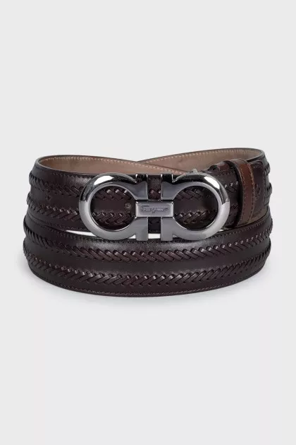 Men's leather belt with braiding