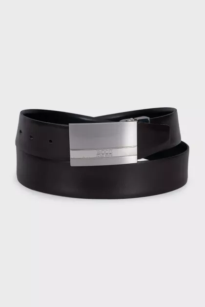 Men's black belt with a metal buckle