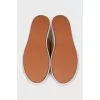 Beige leather flip-flops with high soles