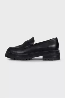 Black leather round toe loafers