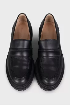 Black leather round toe loafers