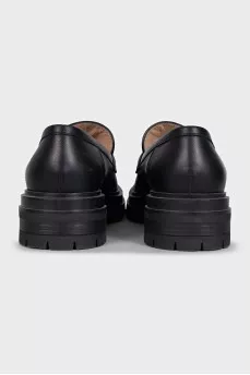 Black leather round toe loafers
