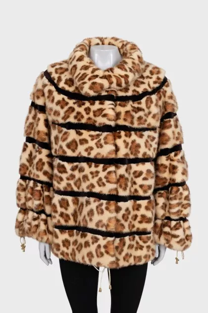 Animal print mink fur coat