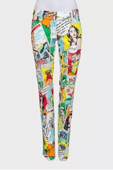 Low-waist trousers with a bright print