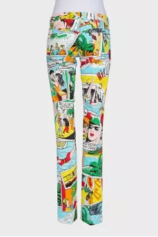 Low-waist trousers with a bright print