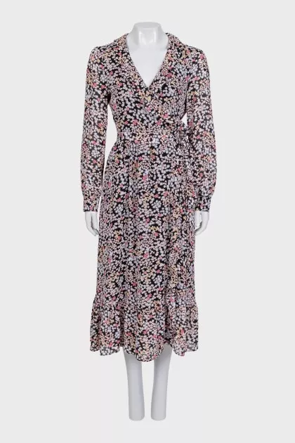 Floral print wrap dress with ruffles