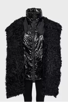 Straight down jacket with removable fur trim