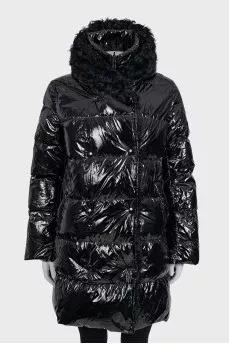 Straight down jacket with removable fur trim