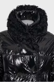 Straight down jacket with removable fur trim