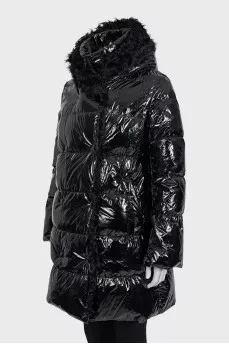 Straight down jacket with removable fur trim