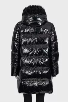Straight down jacket with removable fur trim