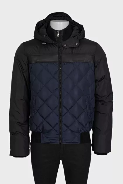 Men's quilted down jacket with leather inserts