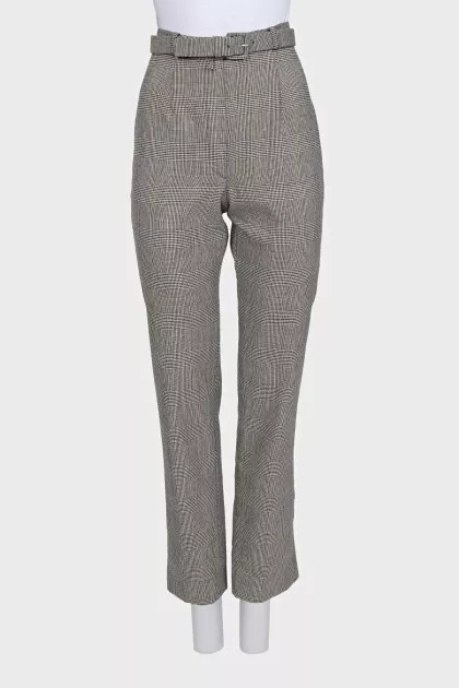 Checkered wool trousers with belt