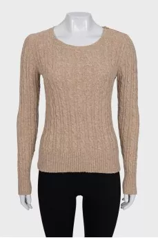 Brown jumper with a zip on the shoulder