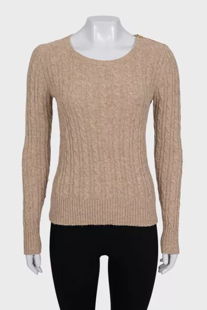 Brown jumper with a zip on the shoulder