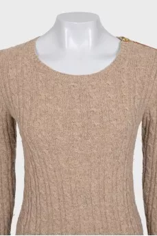 Brown jumper with a zip on the shoulder