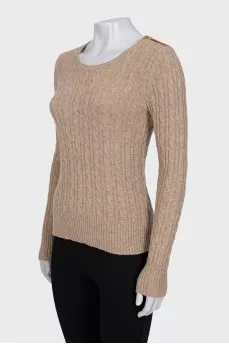 Brown jumper with a zip on the shoulder
