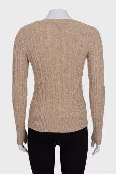 Brown jumper with a zip on the shoulder