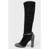 High boots without fasteners with rhinestones