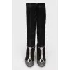 High boots without fasteners with rhinestones