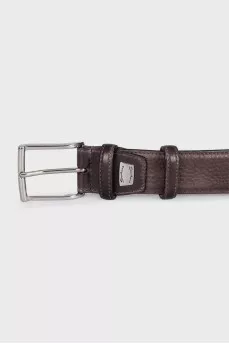 Men's brown leather belt with embossing