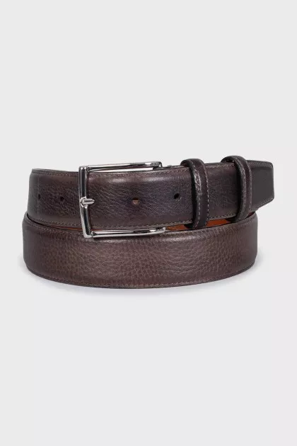 Men's brown leather belt with embossing